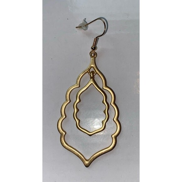 Gold Toned Double Drop Earrings Open Frame Lightweight Casual or Formal - Picture 3 of 8